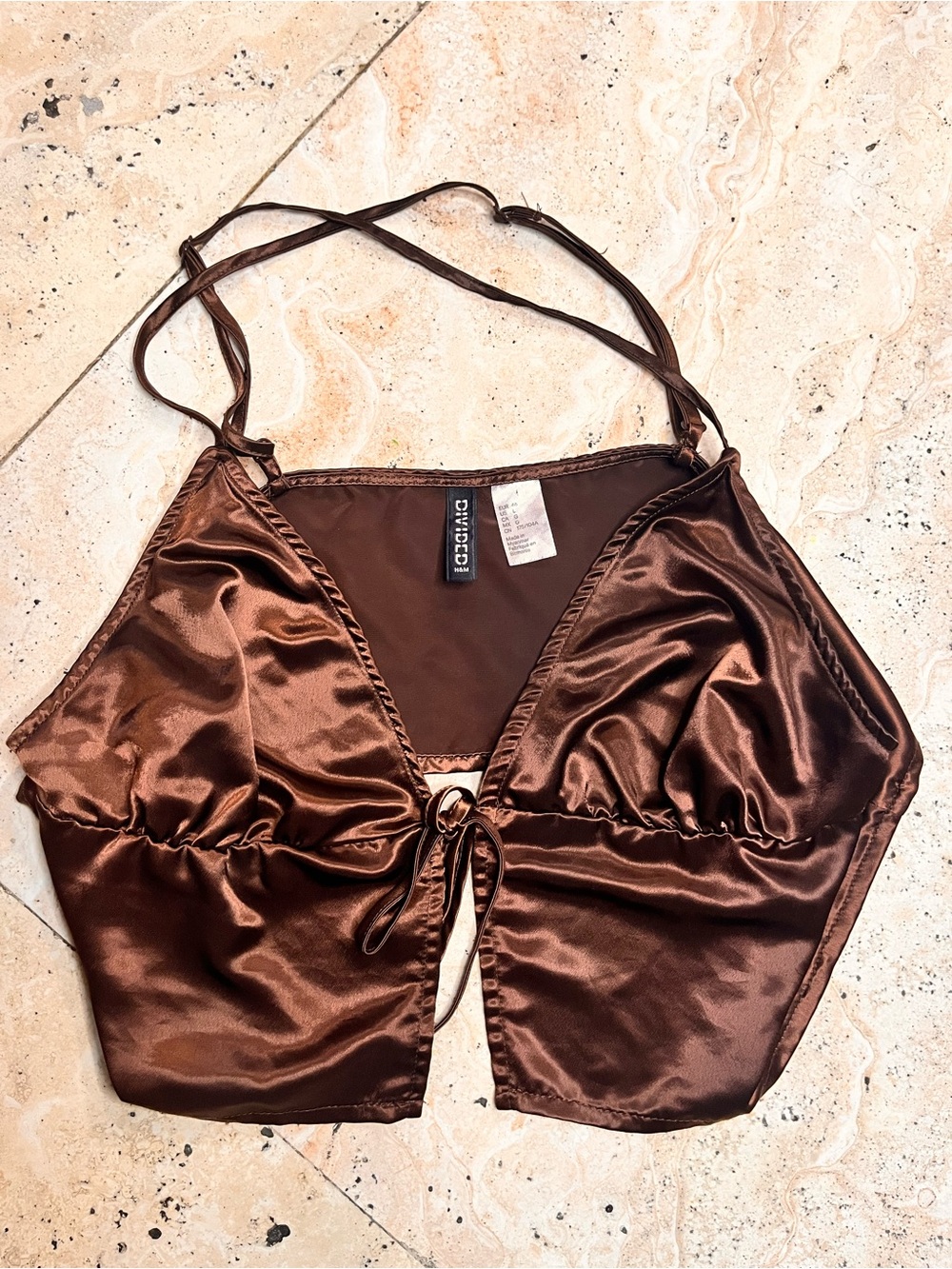 H&M Divided Brown Satin Tie-Front Crop Top
